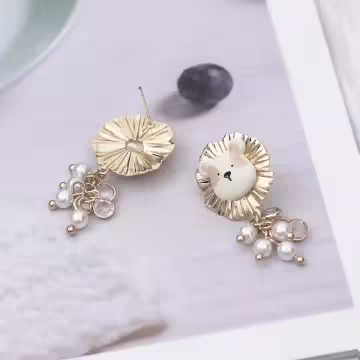 小熊串串珍珠×吊墜耳環