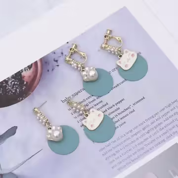萌貓肉蹼馬卡龍珍珠×不對稱吊墜耳環