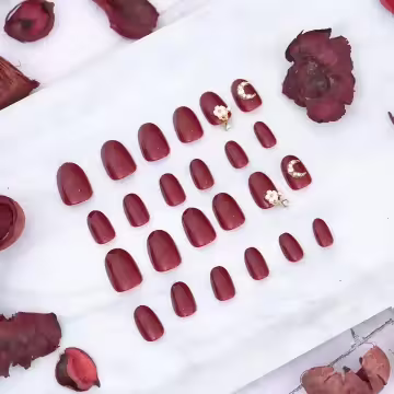 大紅月亮小花水滴亮面×穿戴式手指甲片×二十四入
