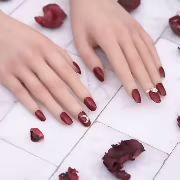 大紅月亮小花水滴亮面×穿戴式手指甲片×二十四入