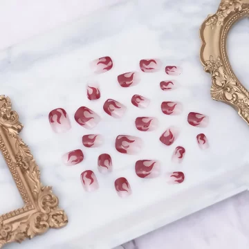 熱情紅火焰透粉亮面×穿戴式手指甲片×二十四入 .avif