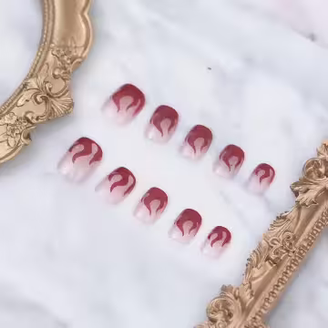 熱情紅火焰透粉亮面×穿戴式手指甲片×二十四入