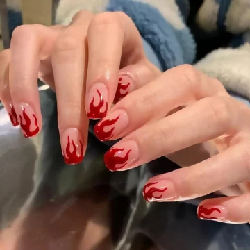 熱情紅火焰透粉亮面×穿戴式手指甲片×二十四入 .avif