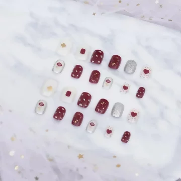 紅玫瑰愛心銀蔥亮面×穿戴式手指甲片×二十四入 .avif