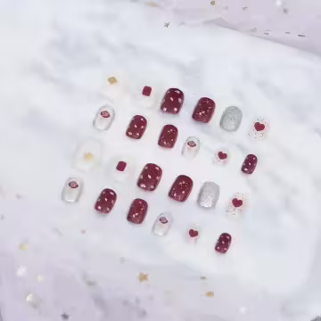 紅玫瑰愛心銀蔥亮面&times;穿戴式手指甲片&times;二十四入 