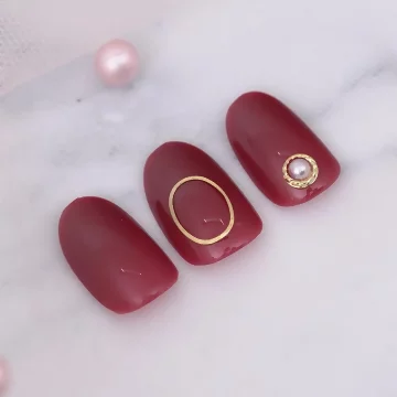 金橢圓紅底鑲鑽亮面×穿戴式手指甲片×二十四入 .avif