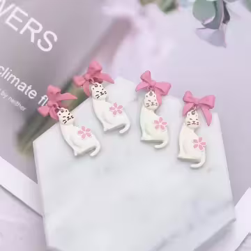 甜美粉櫻小白貓×吊墜耳環