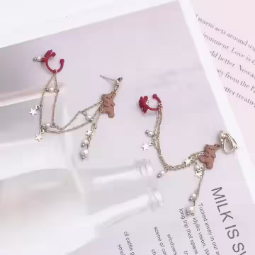 許願小熊紅蝴蝶結×單邊耳骨三角耳夾