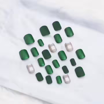 亮粉綠底灰格子霧面×穿戴式手指甲片×二十四入