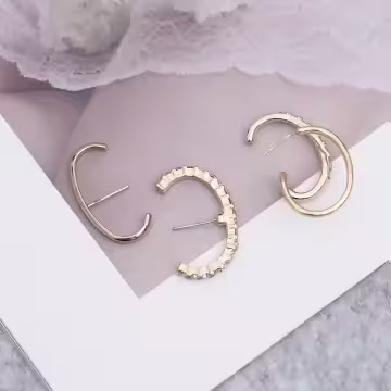 雙大C鑲鑽×單邊三套件耳環組