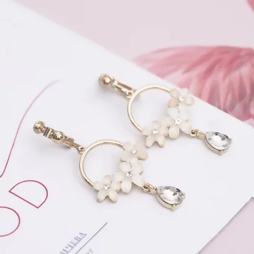 三朵花圓環水滴晶鑽×螺旋耳夾.avif