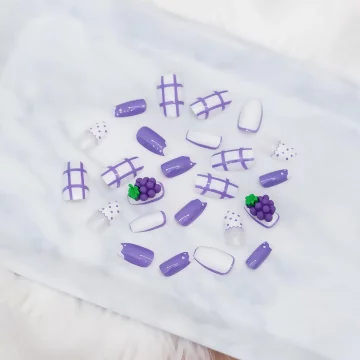 紫葡萄網格點點亮面×穿戴式手指甲片×二十四入 .avif