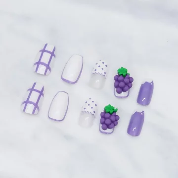 紫葡萄網格點點亮面×穿戴式手指甲片×二十四入 .avif