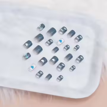 藍天白雲領結愛心亮面×穿戴式手指甲片×二十四入