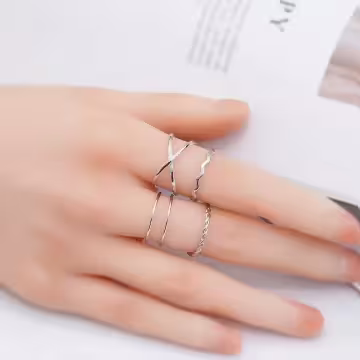 銀色冷淡極簡線條×四套件開口戒指組