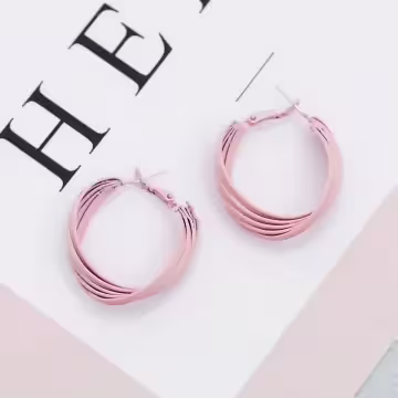 粉紅交叉纏繞圓環×耳環