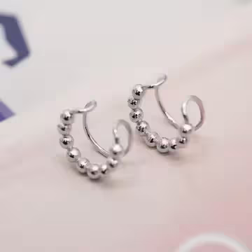 雙層圓珠×U型耳骨夾