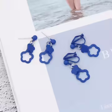 克萊因藍小花朵×三角耳夾