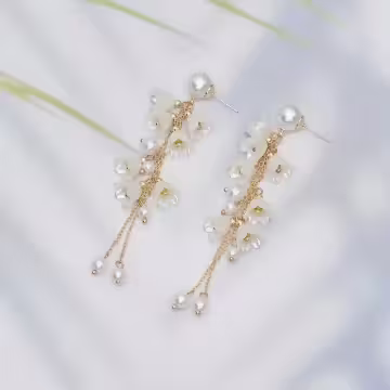 鈴蘭花搖曳珍珠×吊墜耳環
