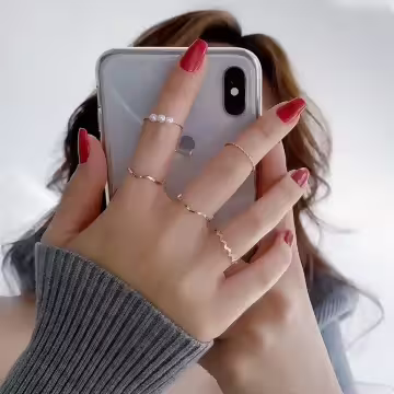 三顆珍珠波紋麻花×五套件戒指組×金色