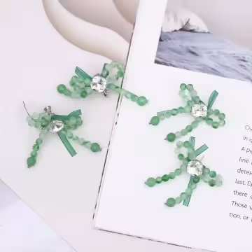 綠琉璃蝴蝶結×吊墜耳環