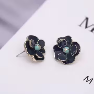 典雅藍色山茶花×吊墜耳環