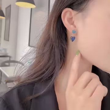黛藍雙心&times;吊墜耳環