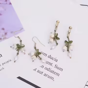 珍珠鈴蘭花甜美流蘇×吊墜耳環