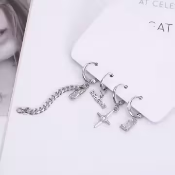 字母光芒方晶流蘇×四套件單邊耳扣組