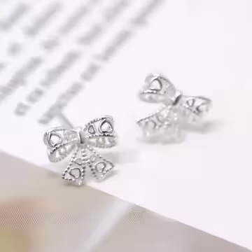 925銀針×鏤空蕾絲蝴蝶結×耳環