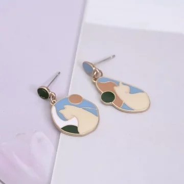 抽象藝術軟陶圓片×吊墜耳環×共四色.avif