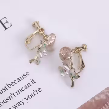 優雅玫瑰花×螺旋耳夾