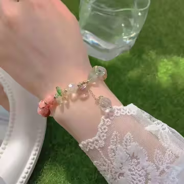 紅莓粉晶綠葉×固定式串珠手鍊