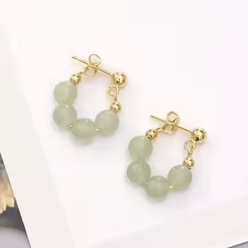 綠玉串珠×後掛式耳環×共二色