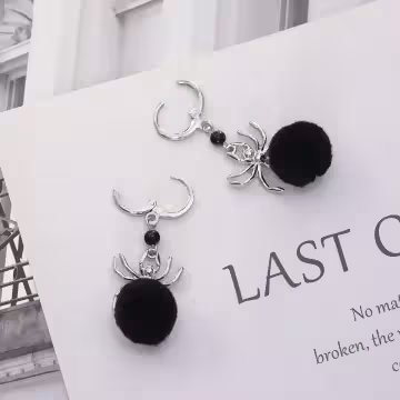 黑色毛球蜘蛛×吊墜耳扣