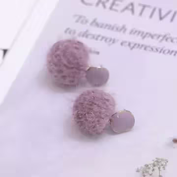 粉紫毛毛球×吊墜耳環