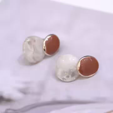 咖色雙橢圓大理石紋×吊墜耳環