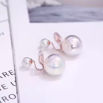 雙面人魚珍珠×蚊香盤U型耳夾