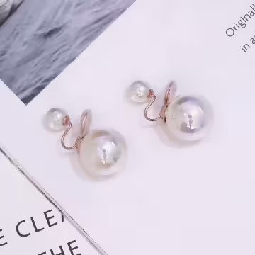 雙面人魚珍珠×蚊香盤U型耳夾