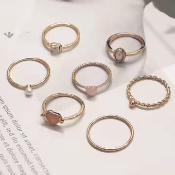 金色粉心小珍珠×七套件戒指組