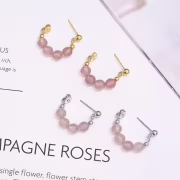 粉晶串珠×後掛式耳環×共二色