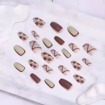 咖米菱格線條亮面×穿戴式手指甲片×二十四入