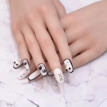 黑白小熊綁帶亮面×穿戴式手指甲片×二十四入.avif