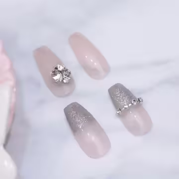 銀粉星鑽粉色亮面×穿戴式手指甲片×二十四入