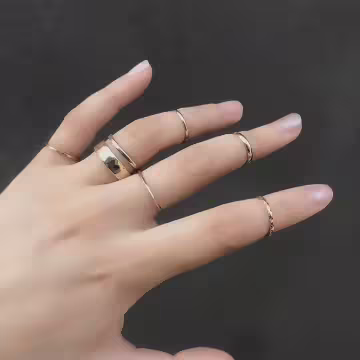 鎖鍊簡約指環×七套件戒指組×金色