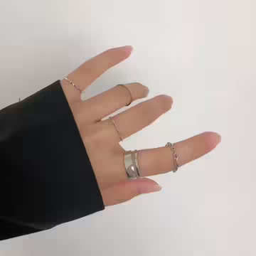 鎖鍊簡約指環×七套件戒指組×銀色