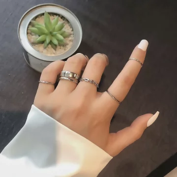 鎖鍊簡約指環×七套件戒指組×銀色.avif