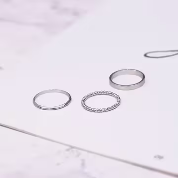 銀方塊大理石紋扭轉×六套件戒指組