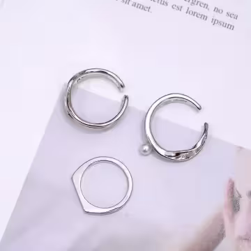 銀色線條不規則珍珠×三套件戒指組