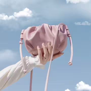 皺摺雲朵小包×皮革細繩斜背包×嫩粉